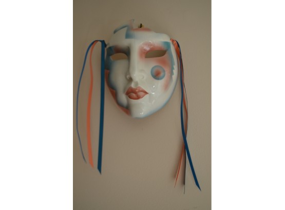 80'S Vintage 'About Face' Clay Art Glazed Ceramic Face Mask Wall Art Decor