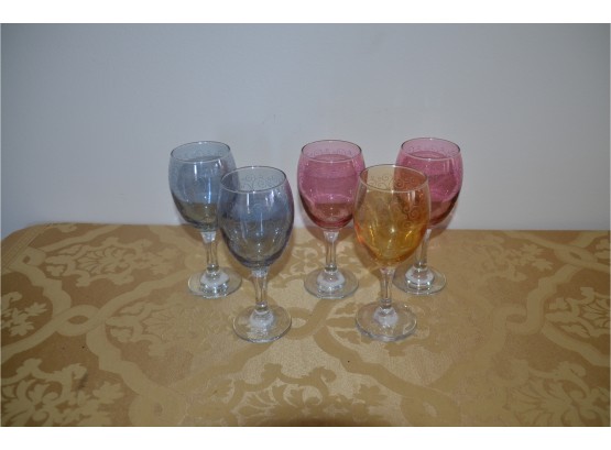 (#14) Colorful Multi Color Etched Design Wine Glasses (5)
