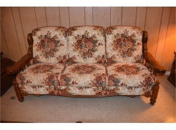 Vintage 1970's Colonial Sofa Wood Frame Solid