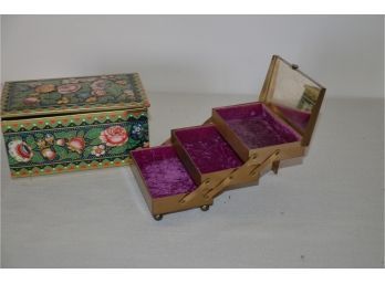 (#96) Vintage Small Metal Jewelry Box And Tin