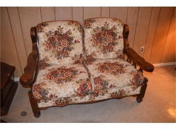 Vintage 1970's Colonial Love-Seat Wood Frame Solid