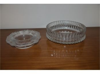 (#57) Glass Bowl 8' And Wine Bottle Coaster 6'