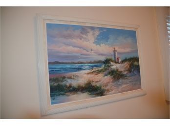 (#49) Original Acrylic Or Oil By M. Farley Art Work Of Light House