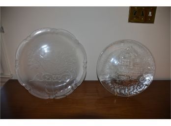 (#73) Large Christmas Glass Plates (2)