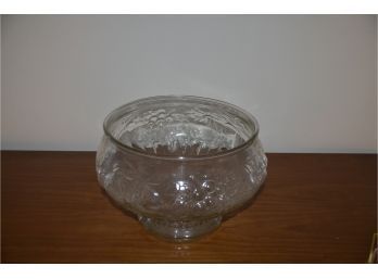(#64) Glass Punch Bowl Fruit Design No Cups 12'