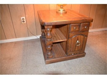Vintage Solid End Table With Storage Compartments