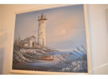 (#48) Everett Woodson Original Oil On Canvas Painting Light House Signed 26x22
