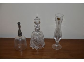 (#70) Glass Assortment Bud Vase 8', Bell 7', Crystal Bell 6'