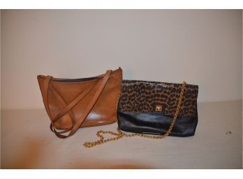 (#159) Italian Leather Handbag With Chain, Leather Tan Handbag