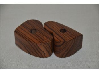 (#100) Signed Paul Yacoe 1989 Puzzle Small Wooden Heart Shape Candle Holders 3'