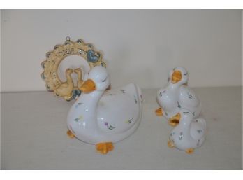 (#120) Decorative Duck (3) And Wall Hanging Duck Decor