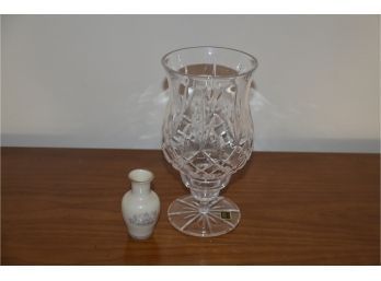 (#131) Oneida Crystal Hurricane Candle Holder, Lenox Mini Vase 3.5'H