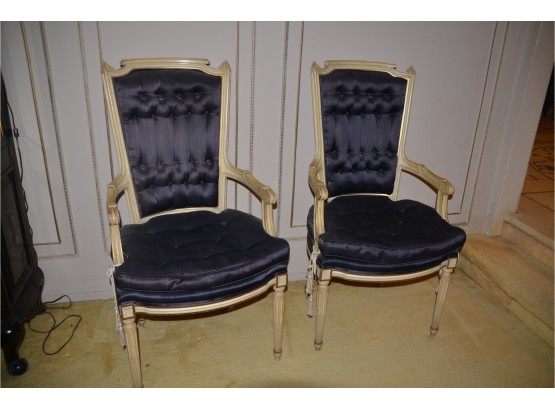 (#29) Pair Of Vintage French Provincial Accent Side High Back Arm Chairs Solid Construction