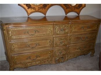 Vintage French Provincial Wood 9 Deep Drawers Dresser