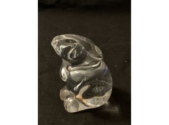 (#140) Baccarat Clear Crystal Glass Seated 3' Rabbit Figurine Paperweight Made In France