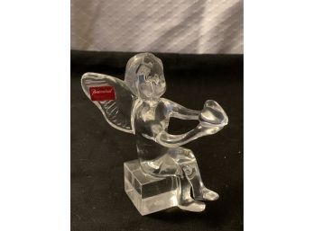(#141) Baccarat Clear Crystal Cherub Angel 4' Figurine Paperweight With Label