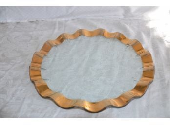 (#80) Annieglass Gold Rim Clear Center Glass Cake Serving Plate 13' Dishwasher Safe