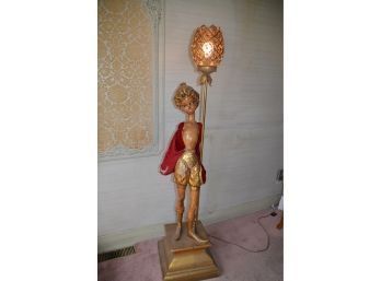 (#74) Vintage Mid Century Hollywood Regency Pixie Figure Floor Standing Ormalu Shade Lamp 62'Height - Works