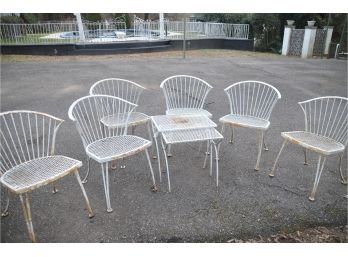 Vintage White Metal Outdoor Patio Chairs And Two Snack Table