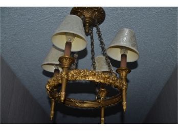 (#61) Antique French Gilt Bronze 4 Arm Light Fixture Chandelier With Shades