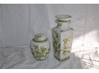 (#84) Chinese Lotus Collection Japan Seymour Mann Ginger Jar 6' And Vase 9.5'