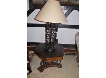 (#14) Octagon Spanish Style End Table (top Removable) With Metal Base Table Lamp