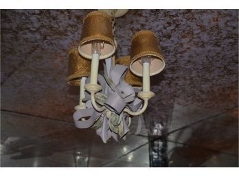 (#65) Vintage 4 Arm Metal Chandelier Light Fixture With Shades