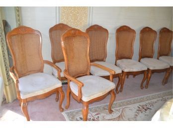 Dining Room Chairs (9) Caned Back Cushion Seats Need Reupholstered