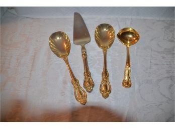 (#133B) Gold Plated Stainless Japan Serving Pieces (4)