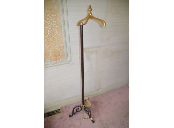 (#76) Vintage 56' Metal Brass Ornate Men's Floor Standing Valet Suit Hanger And Change Tray