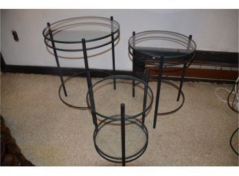 (#26) Metal / Glass 3 Stackable Round Tables