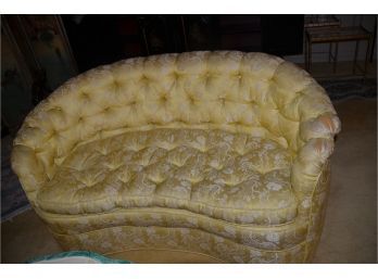 (#5B) Vintage Kidney Settee Button Tufted Love-seat Needs To Be Upholstered