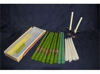 (#54) Tapered Green And Cream Color Candles