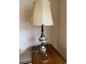Vintage Stiffel? Table Lamp Brass Metal Off White Detail Heavy 36.5'H
