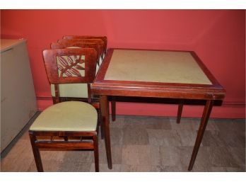(#153) Vintage Stakmore Folding Card Table And 4 Folding Chairs