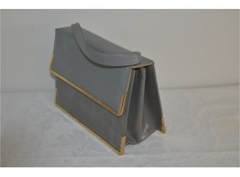 Vintage Leather Etra Grey Gold Metal Trim Evening Handbag