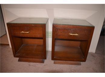 Mid Century Post Modern Night Stands Pair With Glass Top