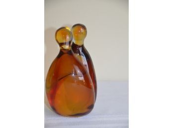 (#28) Amber Glass Hugging Figurine 6'Hx4'W