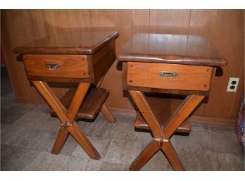 (#142) Vintage Bristol Maple 1 Drawer Pair Of End Tables
