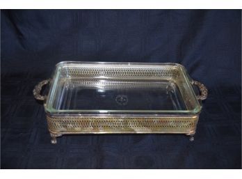 (#63) Pyrex Casserole In Silver-plate Chafing Server 13.5x8