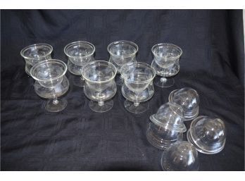 (#57) Etched Glass 2 Piece Glass Shrimp Cocktail / Dessert Goblets Glasses 7 Plus 9 Extra Inserts