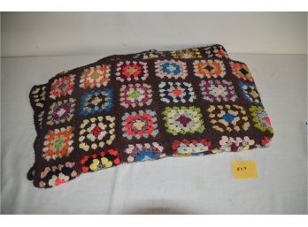 (#113) Vintage Crocheted Knitted Blanket 74x52