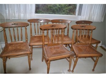 Vintage Rattan Seat Wood Chairs (6) Slightly Worn