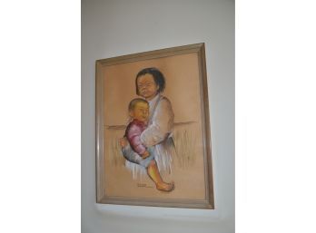 (#20) Framed Art By Dianne Dengel Asian Child With Baby 20x26