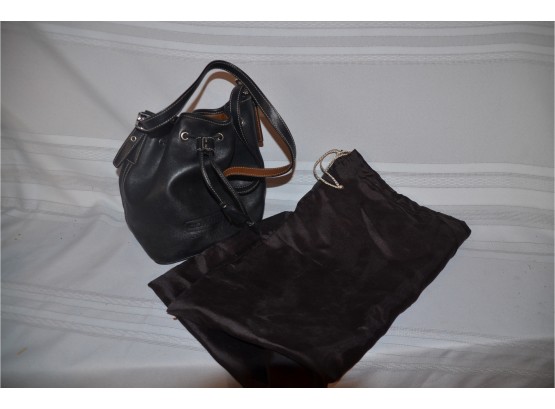 (#136) Coach Black Leather Small Drawstring Bucket Bag With Dust Bag