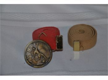 (#84) Canvas Belts (2) And Metal Soccer Buckle