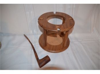 (#35) Pipe Stand Holder, Long Handle Wood Pipe