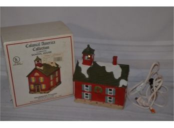 (#109) Ceramic Holiday Electric Lighted Colonial American School House