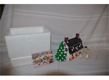 (#107) Ceramic Holiday Electric Light Yuletide Dutch Colonial House - Box Included