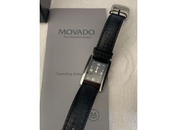 Movado Watch Leather Band With Box (needs Battery)